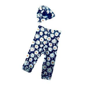 Gerber Navy Blue & White Daisy Print Pullon Leggings & Matching Cap Size 3-6M